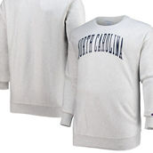 Champion Men's Heathered Gray North Carolina Tar Heels Big & Tall Reverse Weave Fleece Crewneck Pullover Sweatshirt