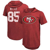 Men's Majestic Threads George Kittle Heathered Scarlet San Francisco 49ers Name & Number Tri-Blend Hoodie T-Shirt