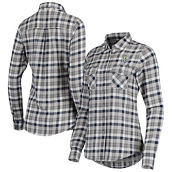Women's Antigua Navy/Gray Seattle Sounders FC Ease Flannel Long Sleeve Button-Up Shirt