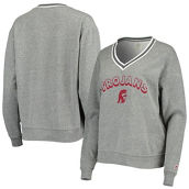 League Collegiate Wear Women's Heathered Gray USC Trojans Victory Springs Tri-Blend V-Neck Pullover Sweatshirt