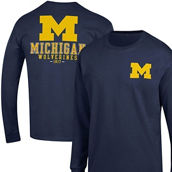 Champion Men's Navy Michigan Wolverines Team Stack Long Sleeve T-Shirt