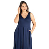 24seven Comfort Apparel Sleeveless Midi Plus Size Fit and Flare Pocket Dress