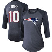 Majestic Threads Women's Threads Mac Jones Navy New England Patriots Player Name & Number Raglan Tri-Blend 3/4-Sleeve T-Shirt
