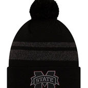 Men's New Era Black/Heathered Gray Mississippi State Bulldogs Static Cuffed Knit Hat with Pom