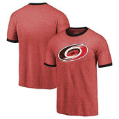 Men's Majestic Threads Heathered Red Carolina Hurricanes Ringer Contrast Tri-Blend T-Shirt