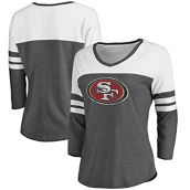 Women's Fanatics Branded Charcoal/White San Francisco 49ers Distressed Team Striped 3/4-Sleeve V-Neck T-Shirt