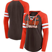 Women's Fanatics Branded Brown/Orange Cleveland Browns True to Form Raglan Lace-Up V-Neck Long Sleeve T-Shirt