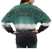 Women's Green Ohio Bobcats Ombre Long Sleeve Dip-Dyed Spirit Jersey