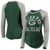 Women's Touch Green Green Bay Packers Waffle Raglan Long Sleeve T-Shirt