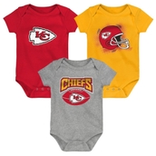 Infant Red/Gold/Heathered Gray Kansas City Chiefs 3-Pack Game On Bodysuit Set