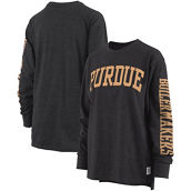 Women's Pressbox Heathered Black Purdue Boilermakers Two-Hit Canyon Long Sleeve T-Shirt