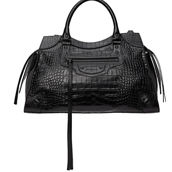 Balenciaga Neo Medium Black Croc Embossed Leather Satchel Handbag 638470