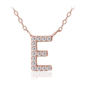 18k Rose Gold over Sterling Silver CZ Block Initial E Pendant on 16