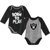 Newborn & Infant Black/Heathered Gray Las Vegas Raiders Born To Win Two-Pack Long Sleeve Bodysuit Set