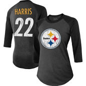 Women's Majestic Threads Najee Harris Black Pittsburgh Steelers Player Name & Number Raglan Tri-Blend 3/4-Sleeve T-Shirt