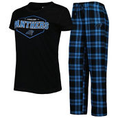 Women's Concepts Sport Black/Blue Carolina Panthers Badge T-Shirt & Pants Sleep Set