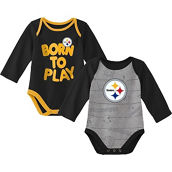 Newborn & Infant Black/Heathered Gray Pittsburgh Steelers Born To Win Two-Pack Long Sleeve Bodysuit Set