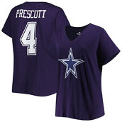 Women's Fanatics Branded Dak Prescott Navy Dallas Cowboys Plus Size Player Name & Number Logo V-Neck T-Shirt