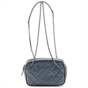 Chanel Black and Navy Matelasse Lambskin Shoulder Bag  (Pre-Owned)