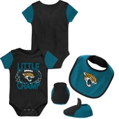 Newborn & Infant Black/Teal Jacksonville Jaguars Little Champ Three-Piece Bodysuit Bib & Booties Set