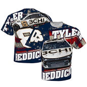 Men's Checkered Flag White Tyler Reddick 3CHI Sublimated Patriotic Total Print T-Shirt