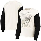 Junk Food Women's White/Black Brooklyn Nets Contrast Sleeve Pullover Sweatshirt