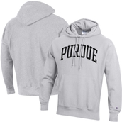 Champion Men's Heathered Gray Purdue Boilermakers Team Arch Reverse Weave Pullover Hoodie