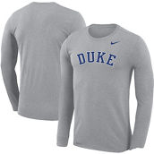 Men's Nike Heathered Gray Duke Blue Devils School Wordmark Logo Legend Performance Long Sleeve T-Shirt