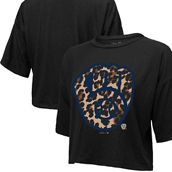 Women's Majestic Threads Black Milwaukee Brewers Leopard Cropped T-Shirt
