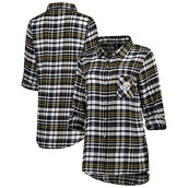 Women's Concepts Sport Black/Gold Pittsburgh Steelers Mainstay Flannel Full-Button Long Sleeve Nightshirt