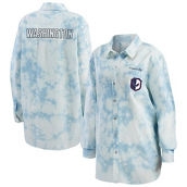 WEAR by Erin Andrews Women's White Washington Capitals Oversized Tie-Dye Button-Up Denim Shirt