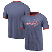 Men's Majestic Threads Heathered Navy Washington Capitals Ringer Contrast Tri-Blend T-Shirt