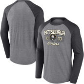 Men's Fanatics Branded Heathered Gray/Heathered Charcoal Pittsburgh Steelers Weekend Casual Tri-Blend Raglan Long Sleeve T-Shirt