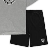 Men's Concepts Sport Heathered Gray/Black Brooklyn Nets Big & Tall T-Shirt & Shorts Sleep Set