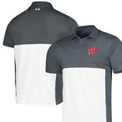 Under Armour Men's Gray/White Wisconsin Badgers Green Blocked Polo Performance Polo