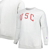Men's Champion Heathered Gray USC Trojans Big & Tall Reverse Weave Fleece Crewneck Pullover Sweatshirt