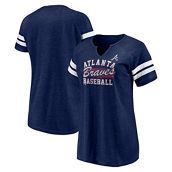 Women's Fanatics Branded Heather Navy Atlanta Braves Quick Out Tri-Blend Raglan Notch Neck T-Shirt