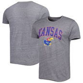 League Collegiate Wear Men's Heather Gray Kansas Jayhawks 1965 Arch Victory Falls Tri-Blend T-Shirt