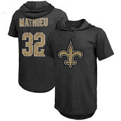 Men's Majestic Threads Tyrann Mathieu Black New Orleans Saints Player Name & Number Short Sleeve Hoodie T-Shirt