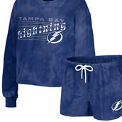 Women's WEAR by Erin Andrews Blue Tampa Bay Lightning Tie-Dye Cropped Pullover Sweatshirt & Shorts Lounge Set