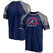 Men's Fanatics Branded Heather Navy Atlanta Braves Utility Two-Stripe Raglan Tri-Blend T-Shirt