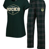 Women's Concepts Sport Hunter Green/Black Milwaukee Bucks Badge T-Shirt & Pajama Pants Sleep Set