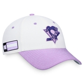 Men's Fanatics Branded White/Purple Pittsburgh Penguins 2022 Hockey Fights Cancer Authentic Pro Snapback Hat