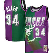 Men's Mitchell & Ness Ray Allen Green/Purple Milwaukee Bucks Hardwood Classics 1996-97 Split Swingman Jersey