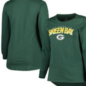 Women's Fanatics Branded Green Green Bay Packers Plus Size Measure Distance Scoop Neck Long Sleeve T-Shirt