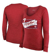 Women's Majestic Threads Red Philadelphia Phillies 2022 National League Champions Tri-Blend Long Sleeve Scoop Neck T-Shirt