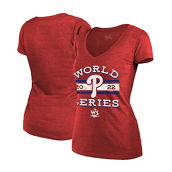 Women's Majestic Threads Red Philadelphia Phillies 2022 World Series Modest V-Neck T-Shirt