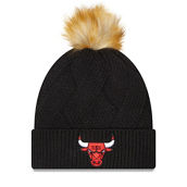Women's New Era Black Chicago Bulls Snowy Cuffed Knit Hat with Pom