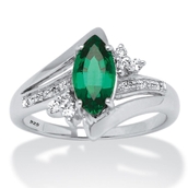 1.52 TCW Marquise-Cut Emerald Ring in Platinum-plated Sterling Silver