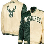 Starter Men's Hunter Green/Cream Milwaukee Bucks Fast Break Satin Full-Snap Jacket